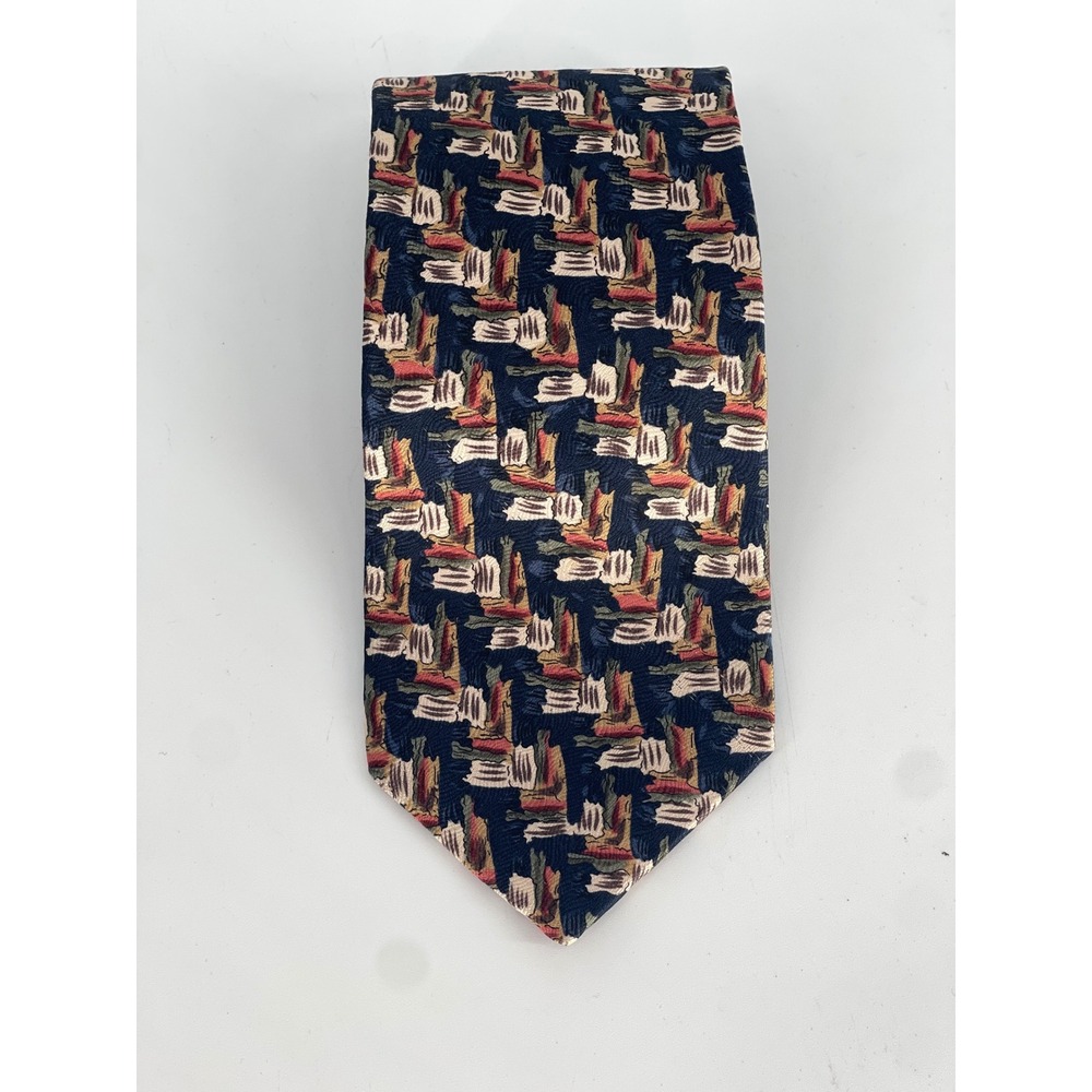 J Garcia Mens Silk Tie Collectors Edition Abstract Brushstroke Navy Blue Red 4"